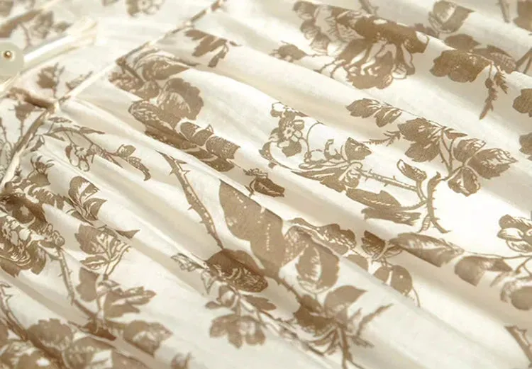 Mariela  V-Neck Short Sleeve Beading Disc Buckle Flower Print Vintage Long Dress
