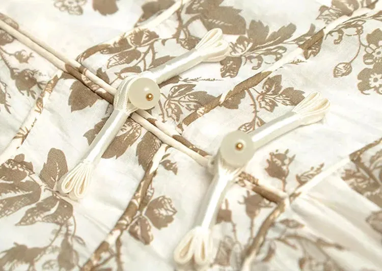 Mariela  V-Neck Short Sleeve Beading Disc Buckle Flower Print Vintage Long Dress