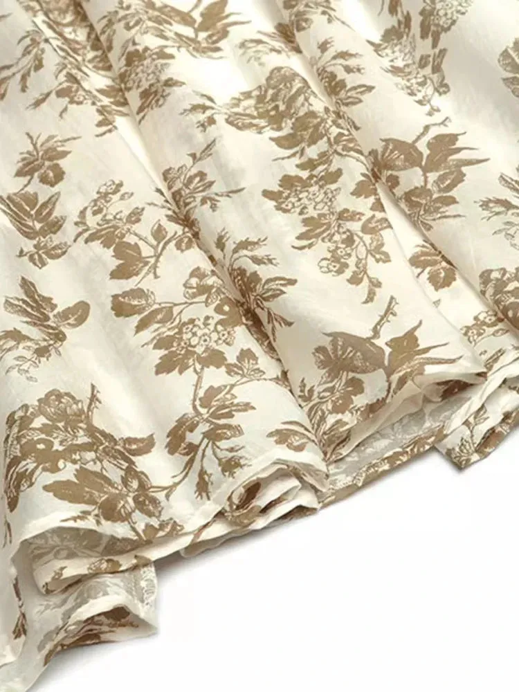 Mariela  V-Neck Short Sleeve Beading Disc Buckle Flower Print Vintage Long Dress