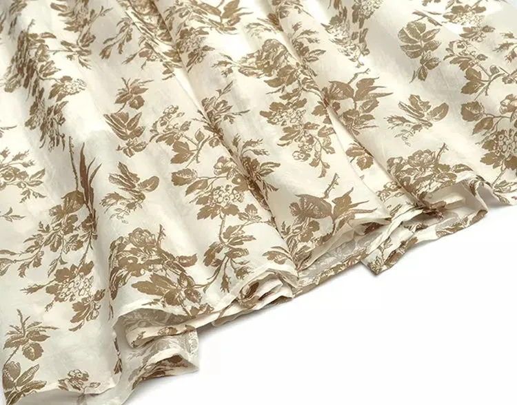 Mariela  V-Neck Short Sleeve Beading Disc Buckle Flower Print Vintage Long Dress