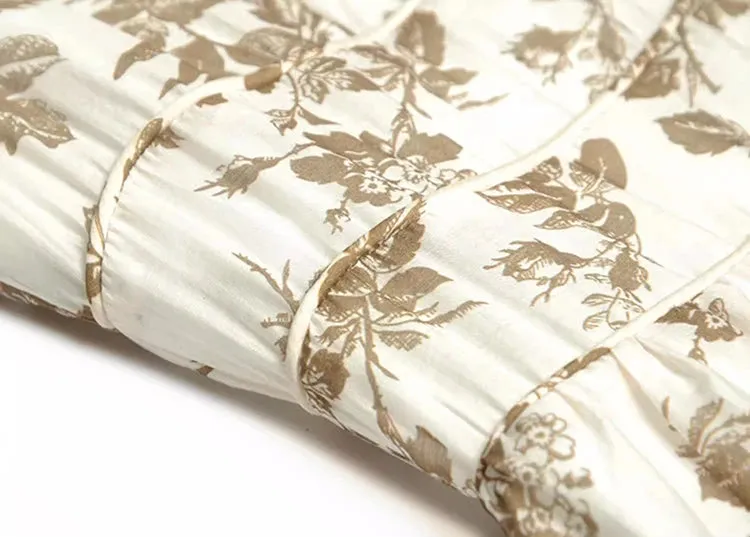 Mariela  V-Neck Short Sleeve Beading Disc Buckle Flower Print Vintage Long Dress