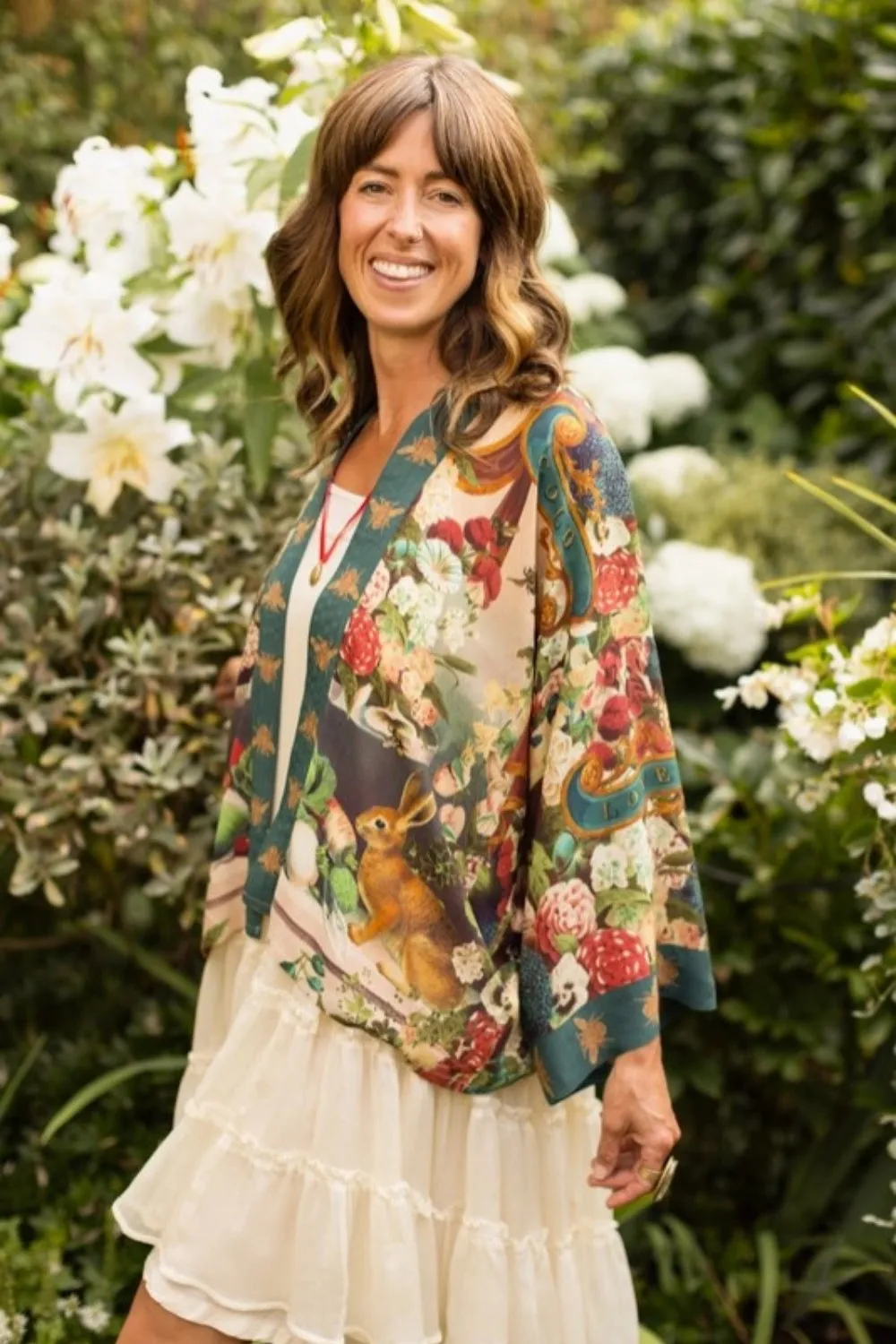 MARKET OF STARS STAY GOLD FLORAL CROPPED BAMBOO KIMONO