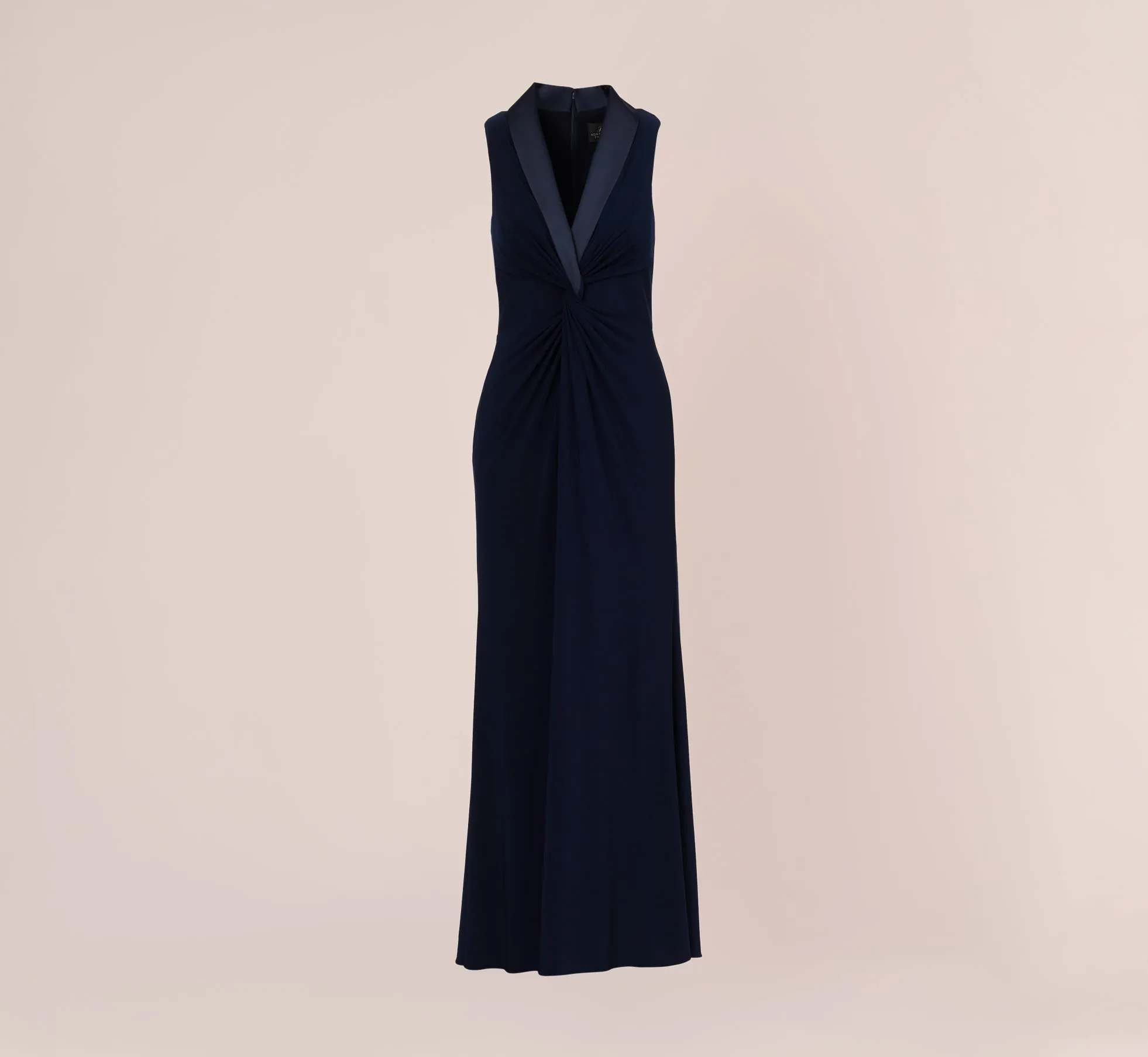 Matte Jersey Twist Front Tuxedo Long Gown In Midnight
