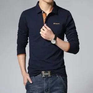 Mens Cotton Solid Long Sleeve Slim Fit Golf Shirt