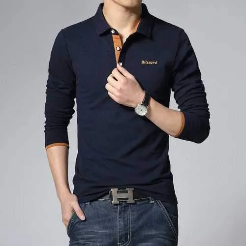 Mens Cotton Solid Long Sleeve Slim Fit Golf Shirt