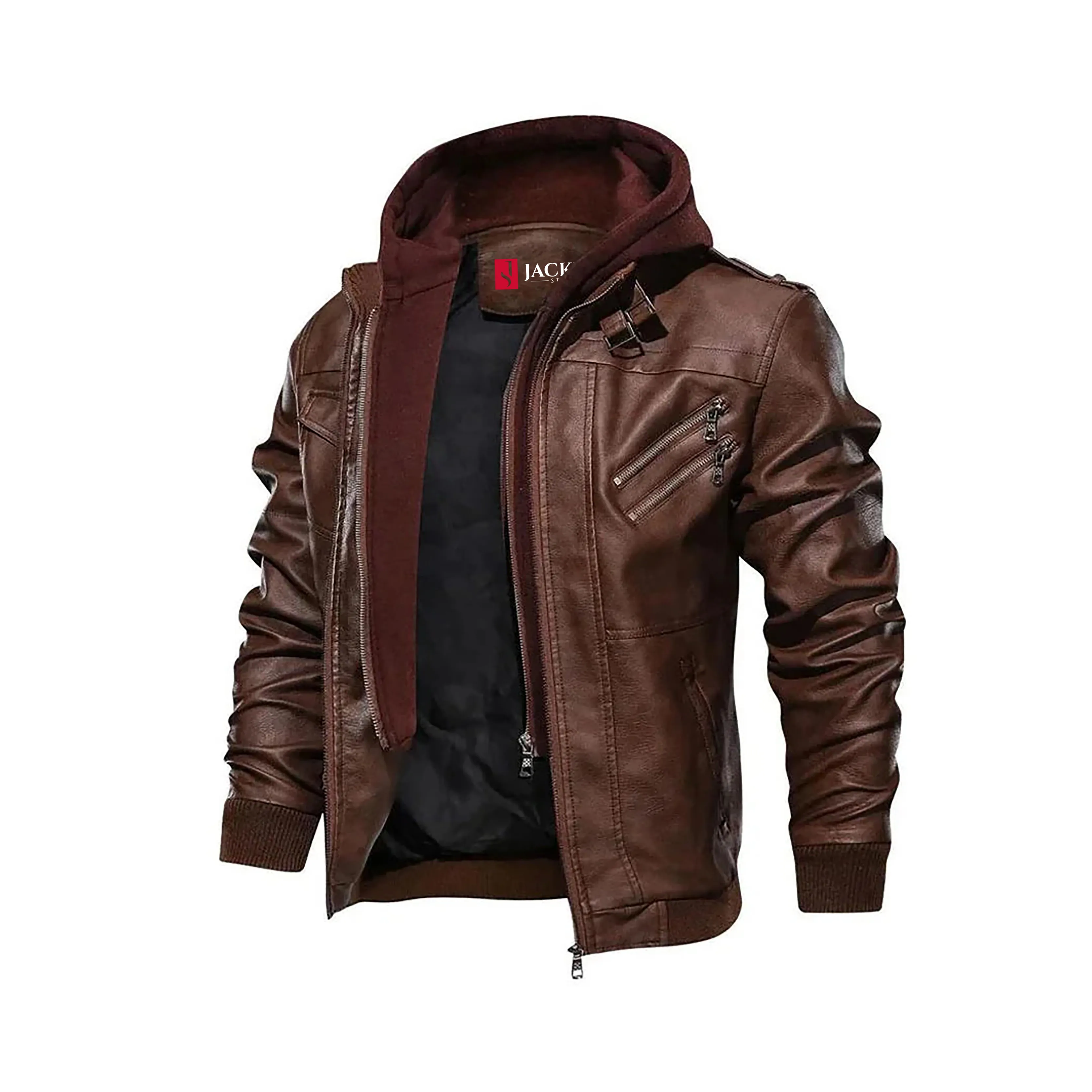 Men™s Guerrilla Leather Hooded Jacket “  Real Leather, YKK Zipper, 4 Pockets