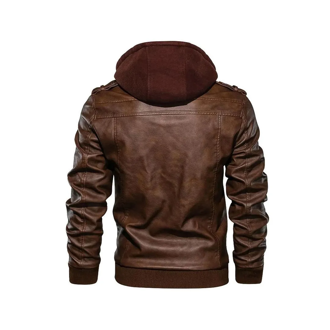 Men™s Guerrilla Leather Hooded Jacket “  Real Leather, YKK Zipper, 4 Pockets