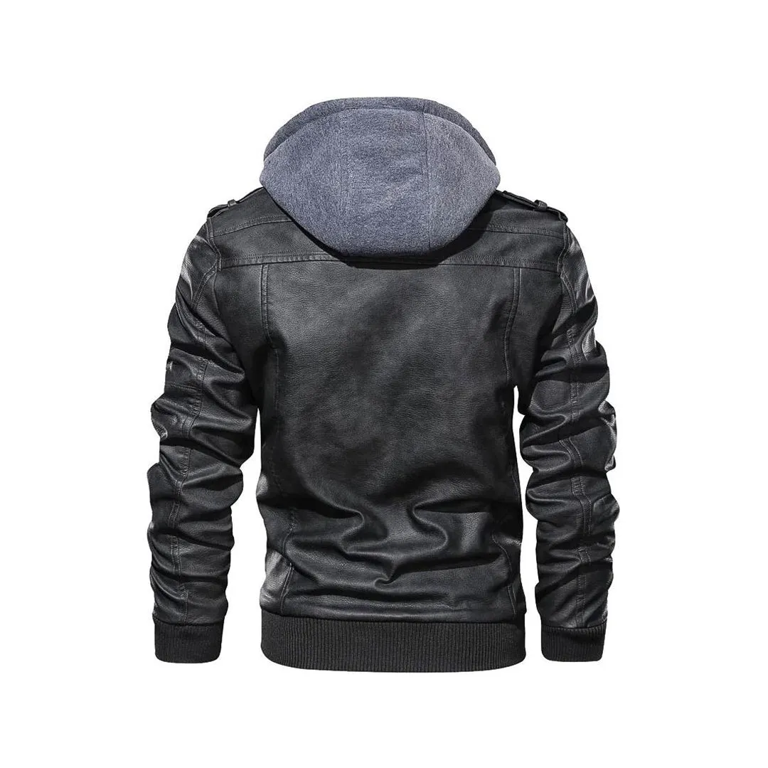 Men™s Guerrilla Leather Hooded Jacket “  Real Leather, YKK Zipper, 4 Pockets