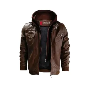 Men™s Guerrilla Leather Hooded Jacket “  Real Leather, YKK Zipper, 4 Pockets