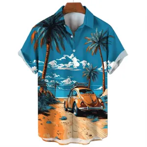 Men's Hawaiian Car Print Short Sleeve Shirt