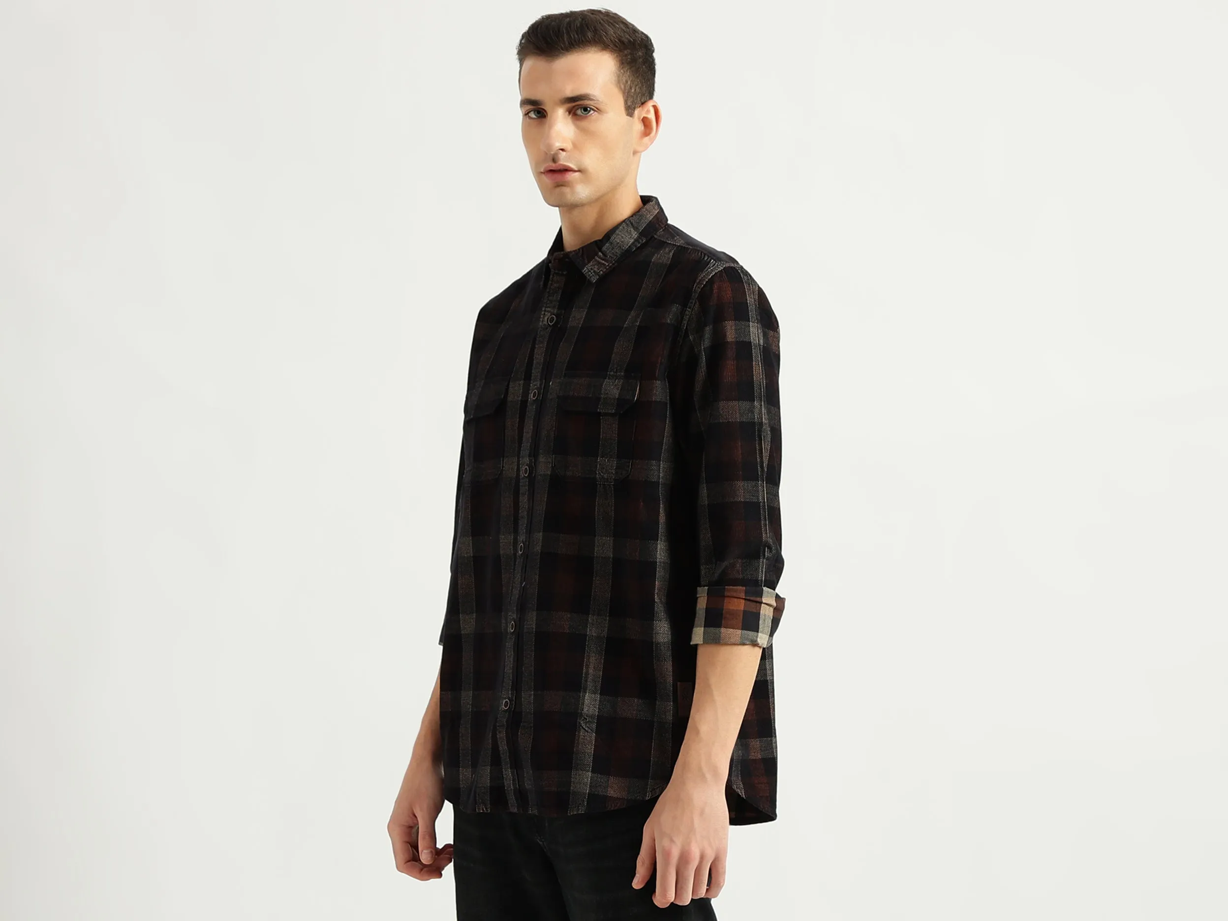 Men's Regular Fit Spread Collar Checked Shirts