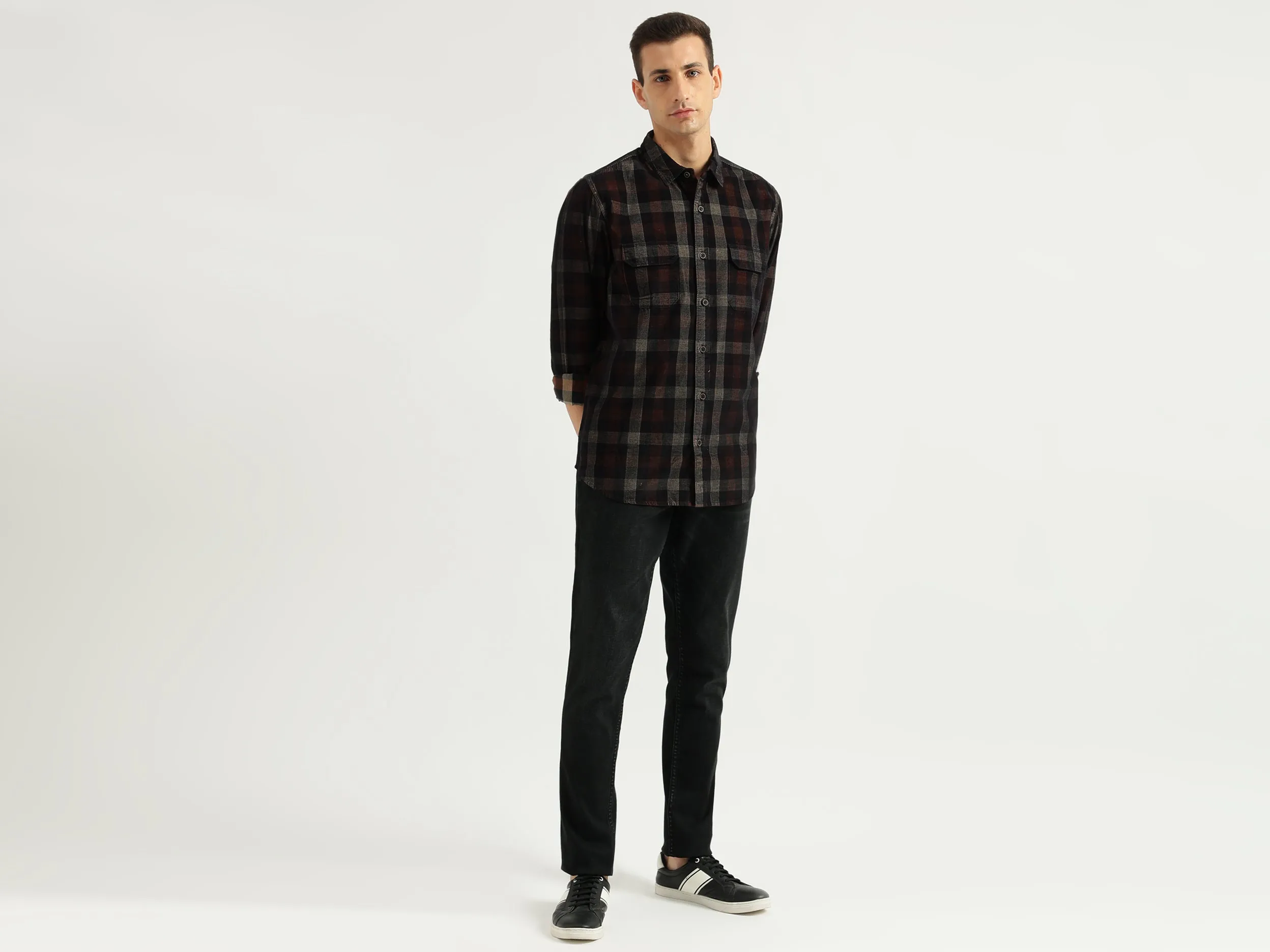 Men's Regular Fit Spread Collar Checked Shirts