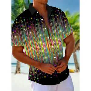 Men's Retro Gradient Art Abstract 3D Digital Print Button Short Sleeve Shirt