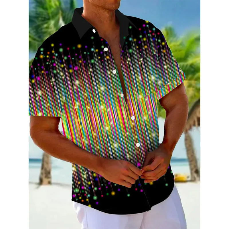 Men's Retro Gradient Art Abstract 3D Digital Print Button Short Sleeve Shirt
