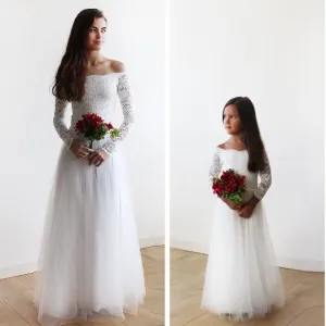 Mini Me Collection  Off-The-Shoulder Ivory Lace & Tulle Dress #1134