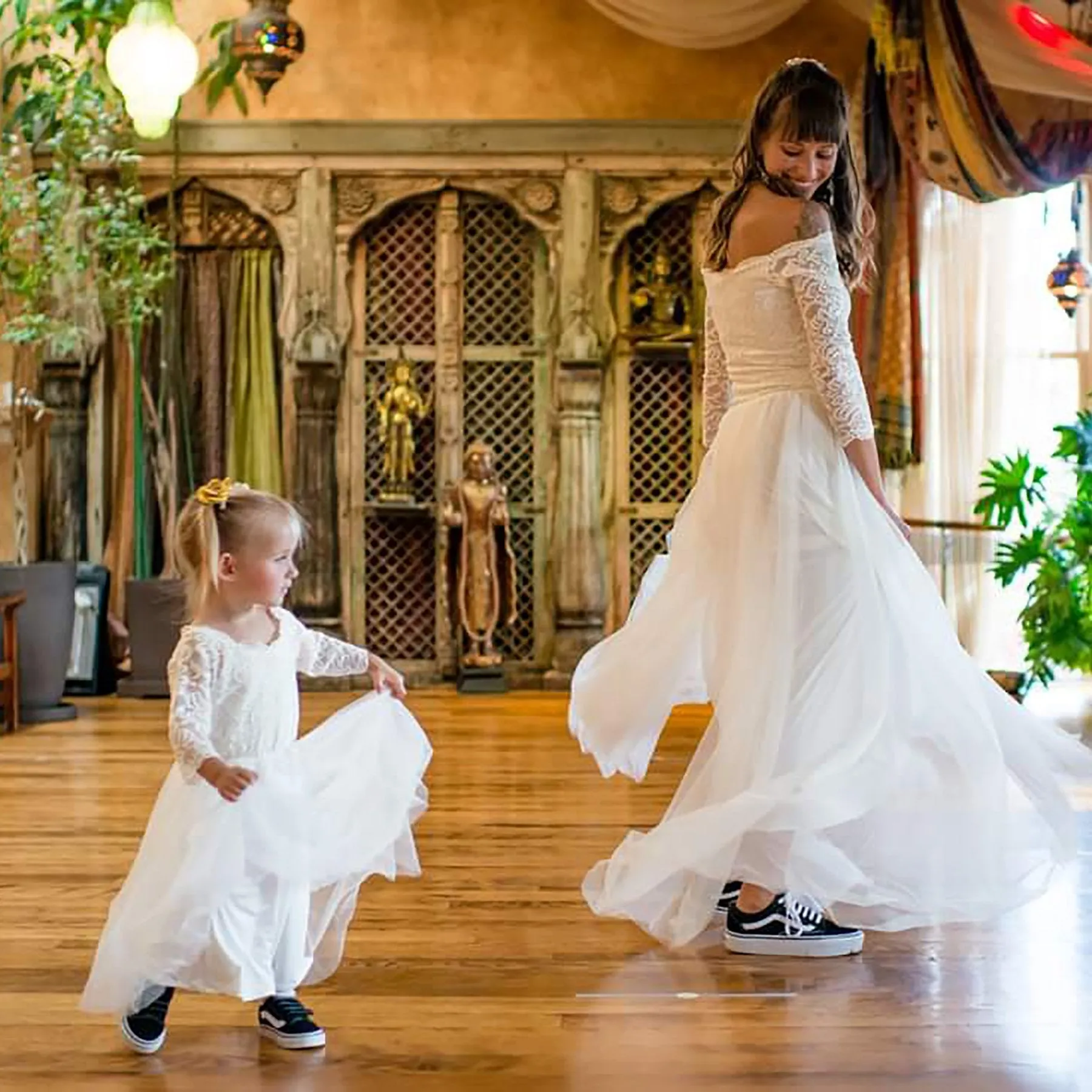 Mini Me Collection  Off-The-Shoulder Ivory Lace & Tulle Dress #1134