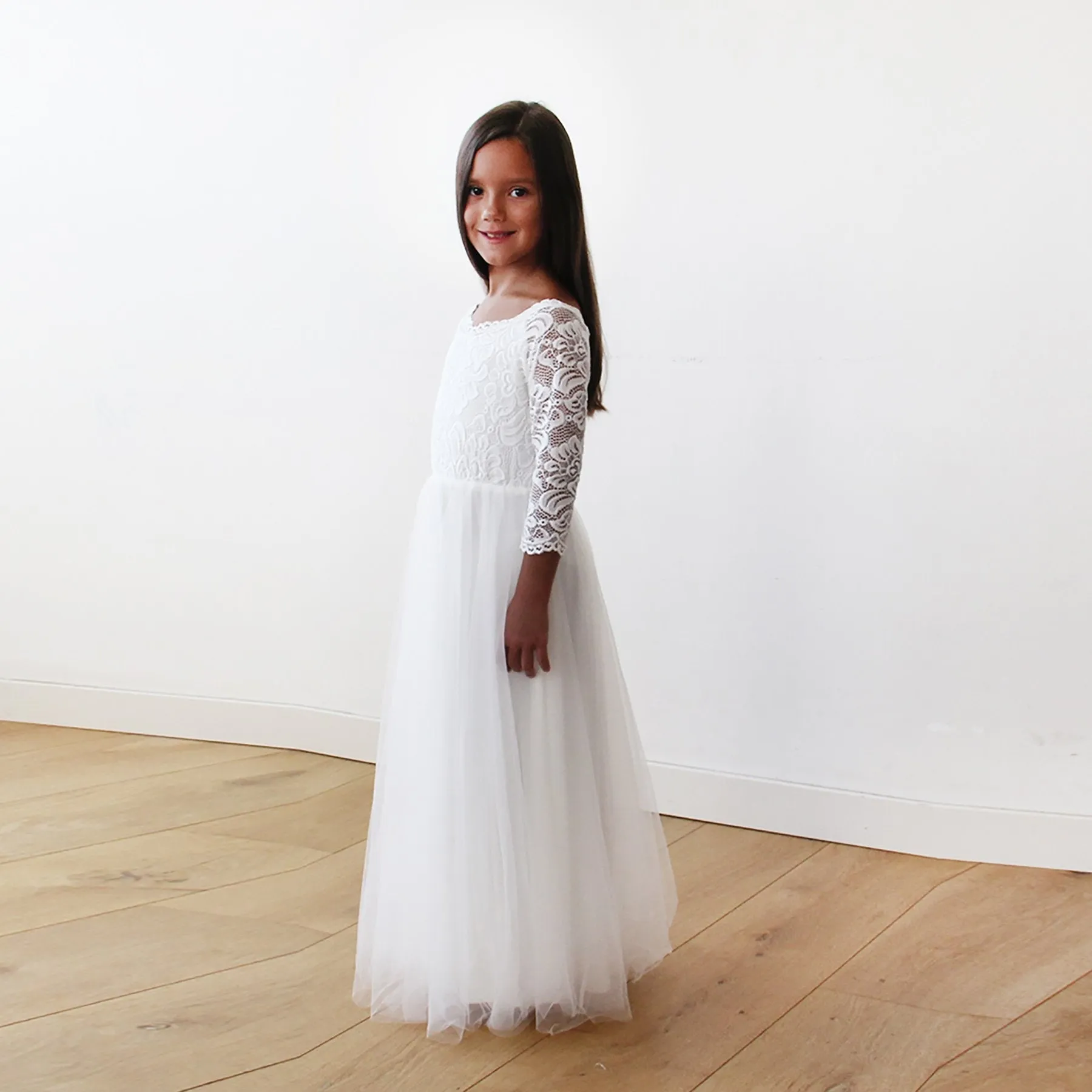 Mini Me Collection  Off-The-Shoulder Ivory Lace & Tulle Dress #1134