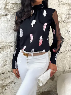 Misfortune Mesh Sleeve Feather Blouse