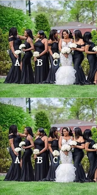 Mismatched Mermaid Black Cheap Long Bridesmaid Dresses Online,WG1205