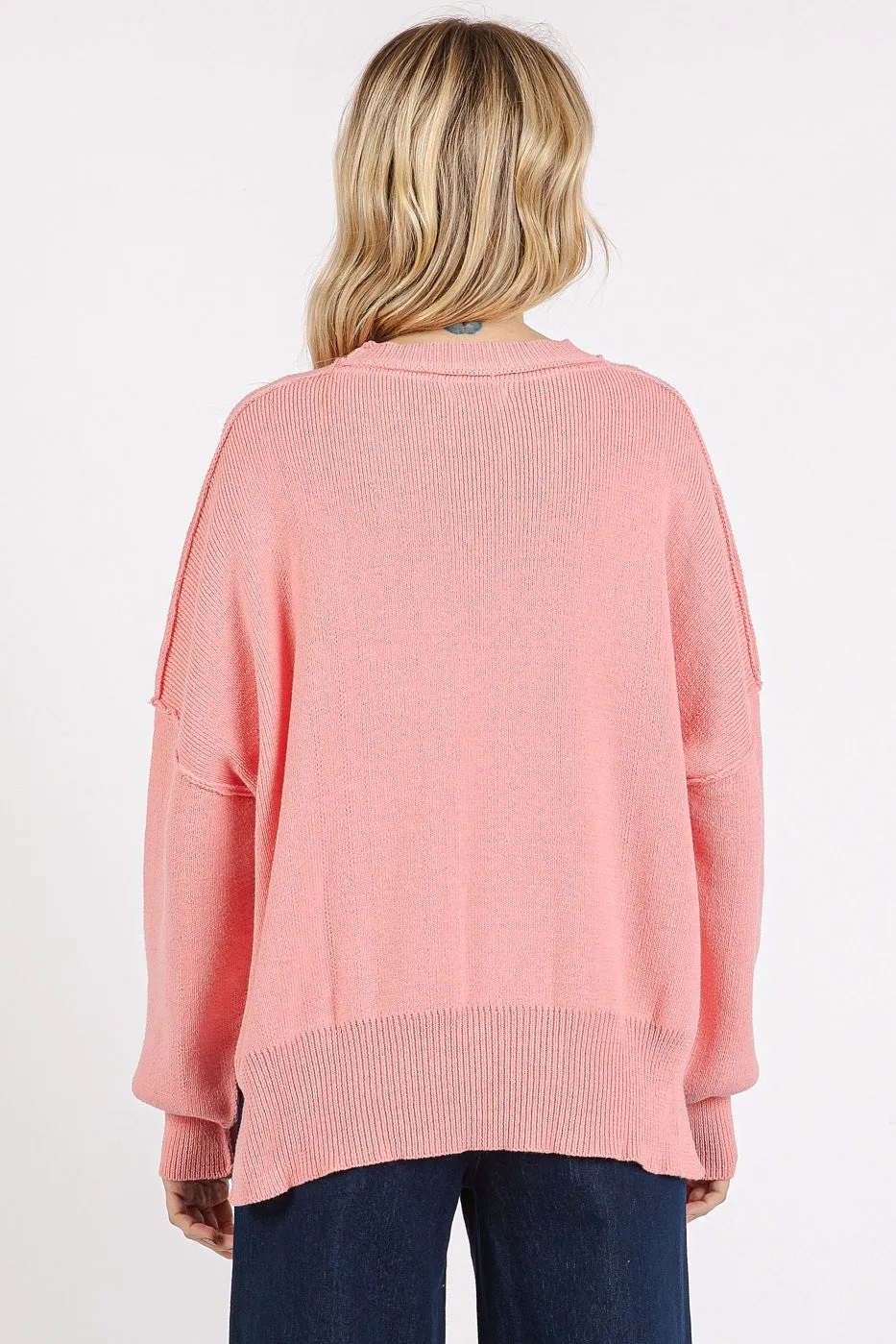 Mittoshop Side Slit Round Neck Drop Shoulder Sweater