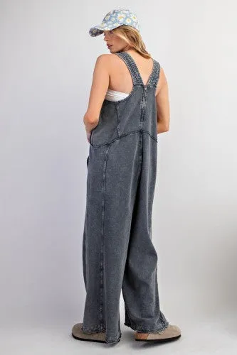Moon River Washed Soft Terry Knit Jumpsuit with Back Zipper