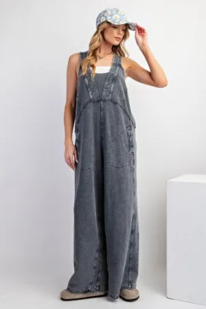 Moon River Washed Soft Terry Knit Jumpsuit with Back Zipper