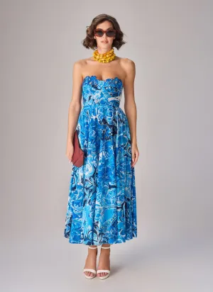 Myra blue abstract floral dress