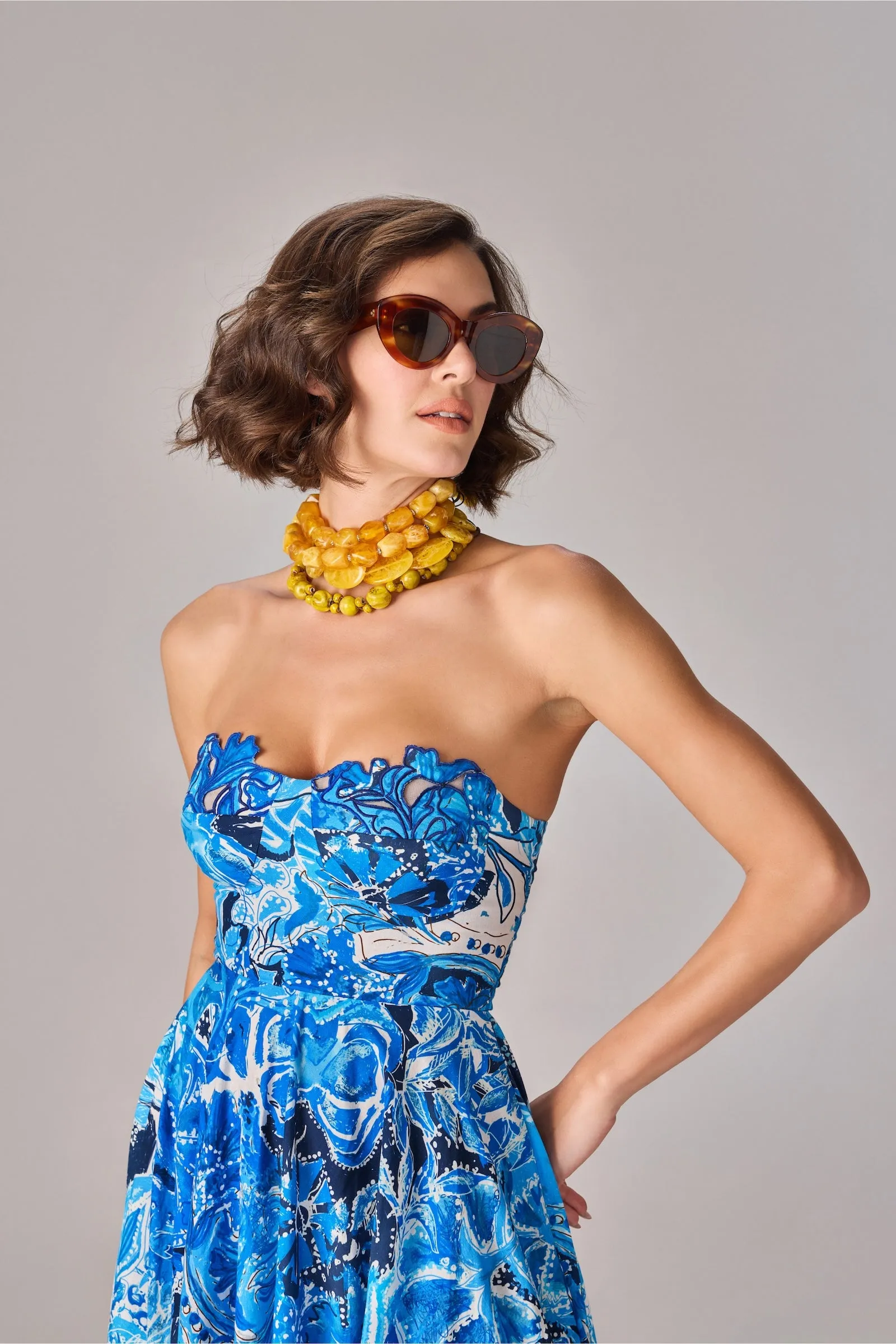 Myra blue abstract floral dress