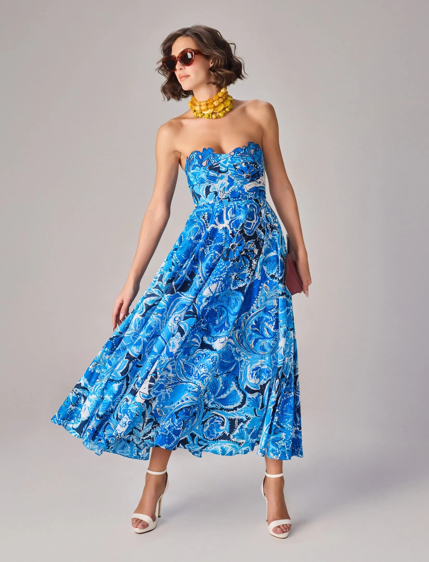 Myra blue abstract floral dress