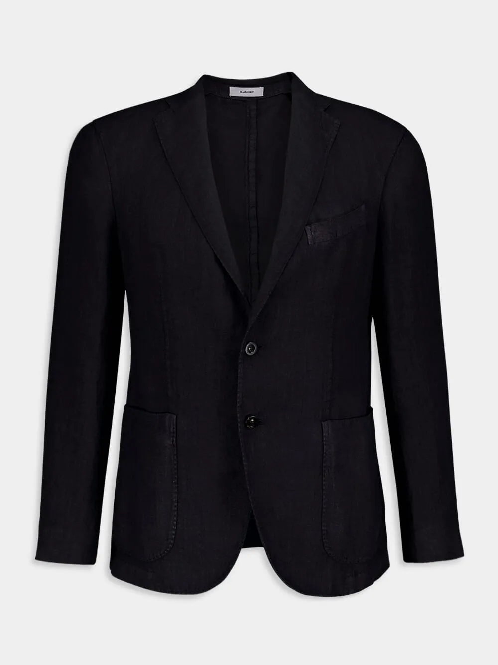 Navy Blue Linen Notch-Lapel Jacket