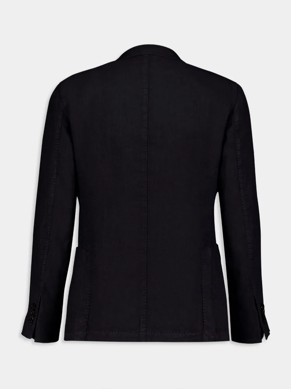 Navy Blue Linen Notch-Lapel Jacket