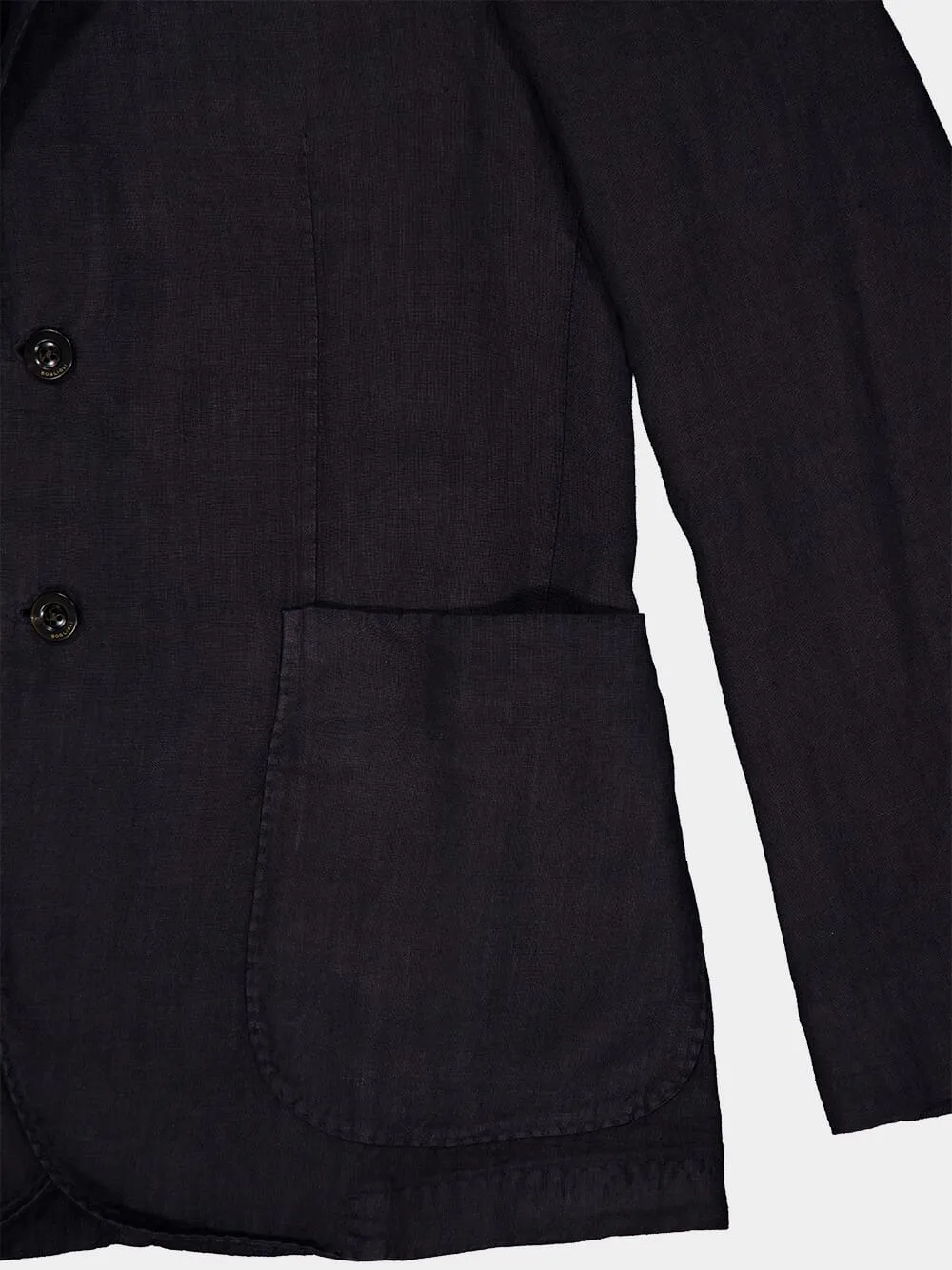 Navy Blue Linen Notch-Lapel Jacket