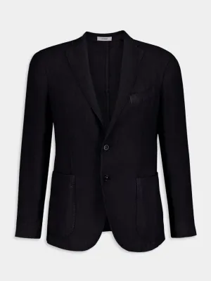 Navy Blue Linen Notch-Lapel Jacket