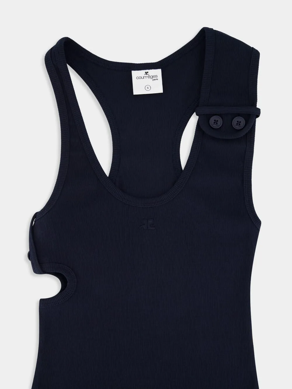 Navy Double Buckle 90's Rib Dress