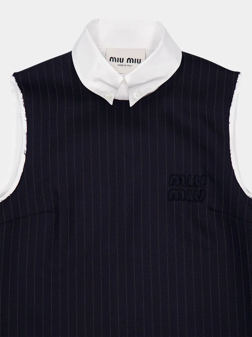 Navy Pinstriped Sleeveless Dress
