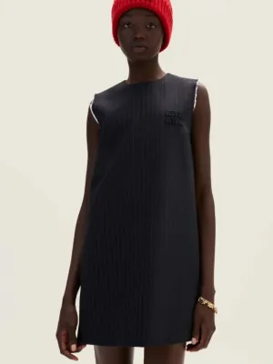 Navy Pinstriped Sleeveless Dress