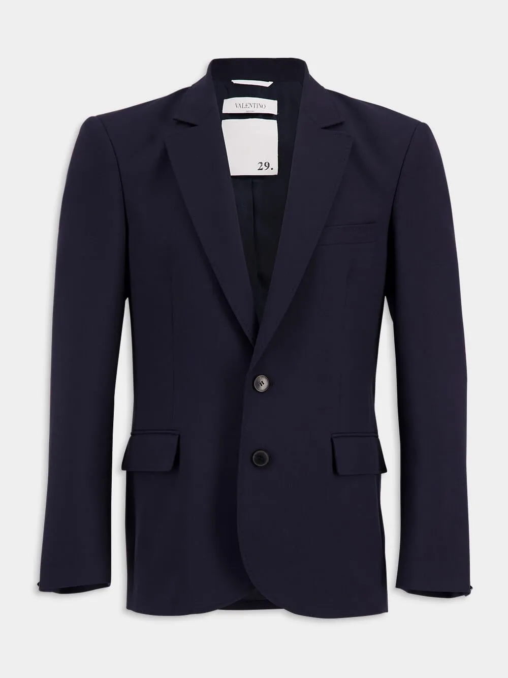 Navy Single-Breasted Wool Blazer
