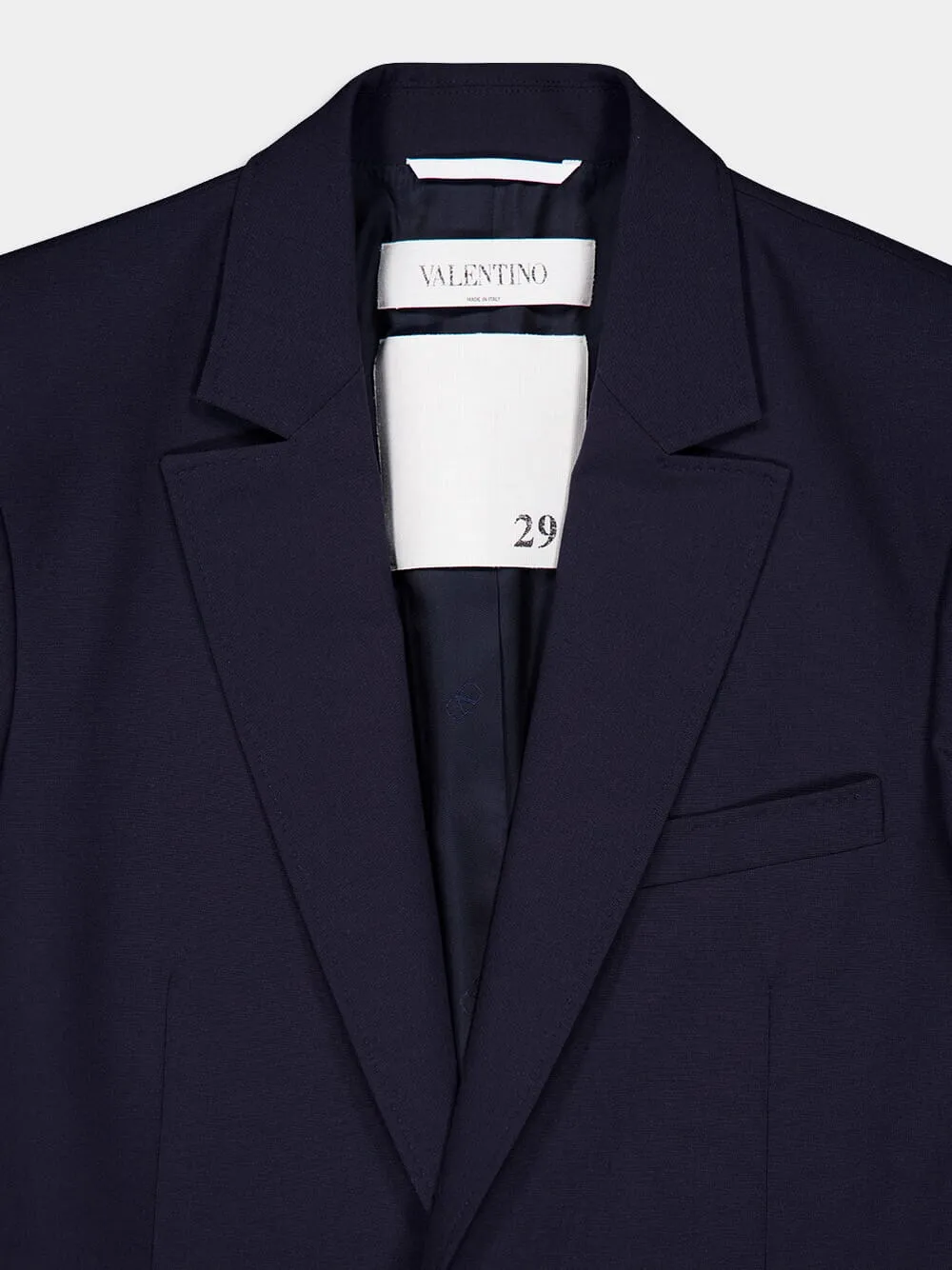 Navy Single-Breasted Wool Blazer