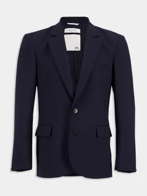 Navy Single-Breasted Wool Blazer