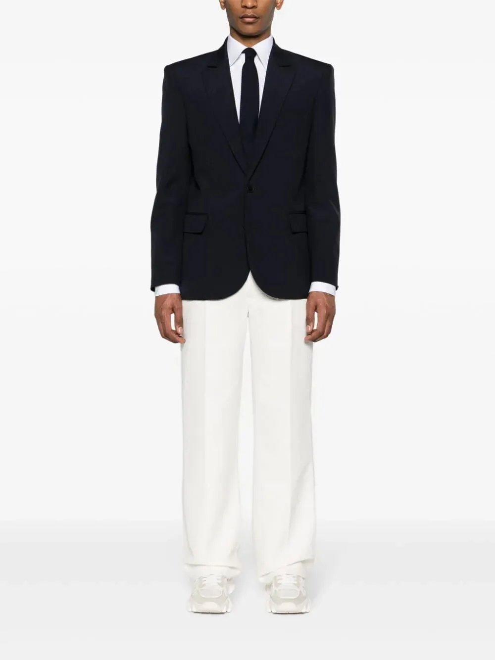 Navy Single-Breasted Wool Blazer