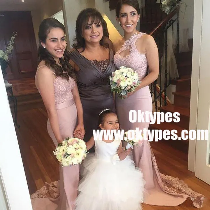 New arrival Mermaid One Shoulder Lace Appliques Bridesmaid Dress with Train, TYP0835