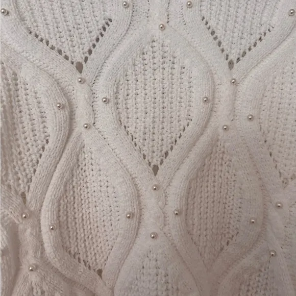 NWT✅ Plant Heart White-Cropped Pearl-Embellished Sweater Size XL🤍