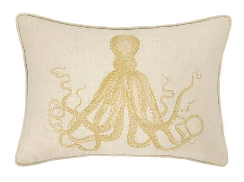 Octopus in Gold Embroidered Pillow