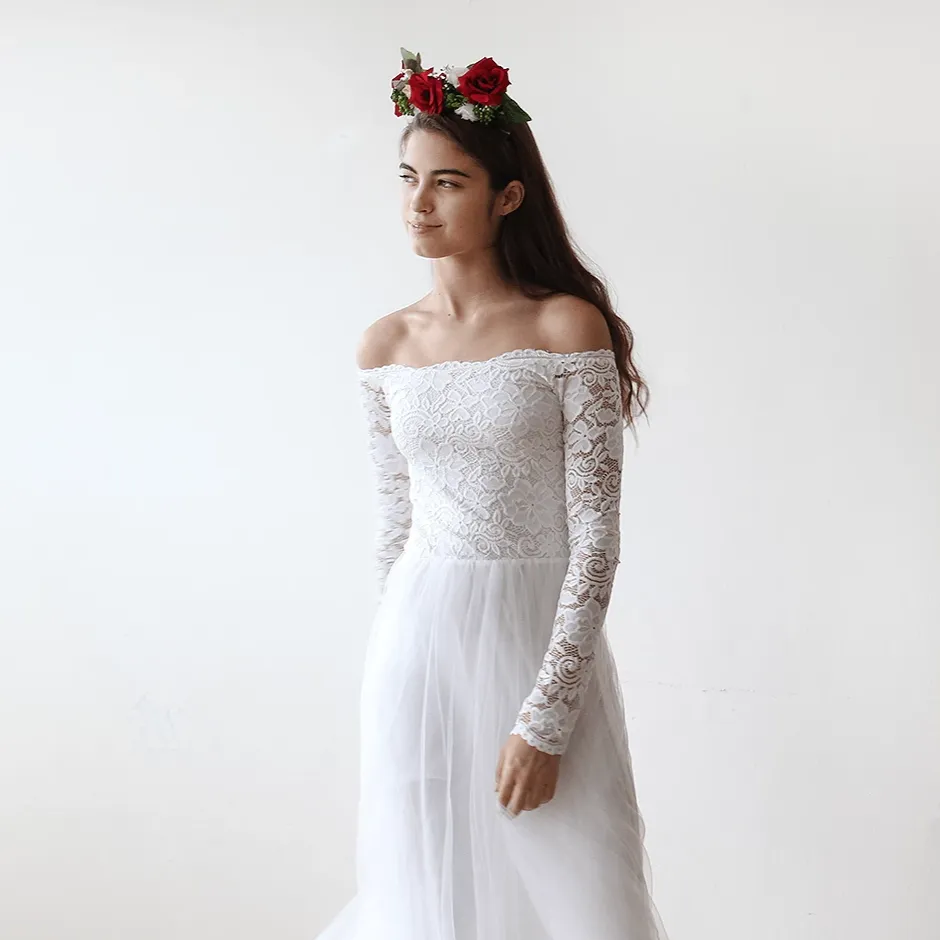 Off-The-Shoulder Ivory Wedding  Dress #1134