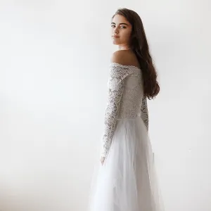 Off-The-Shoulder Ivory Wedding  Dress #1134