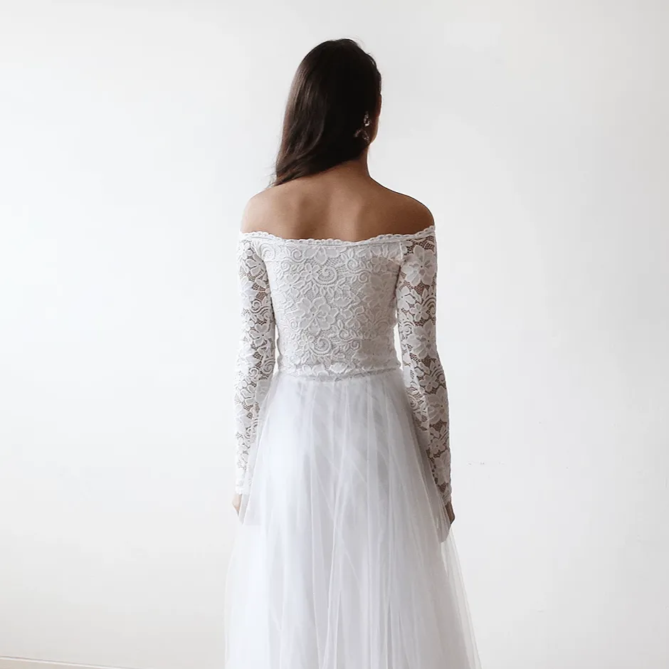 Off-The-Shoulder Ivory Wedding  Dress #1134