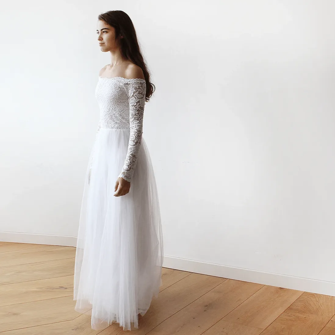 Off-The-Shoulder Ivory Wedding  Dress #1134