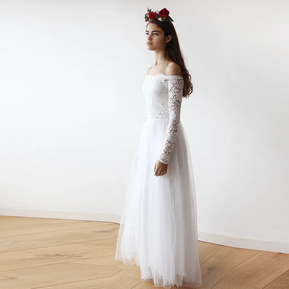 Off-The-Shoulder Ivory Wedding  Dress #1134