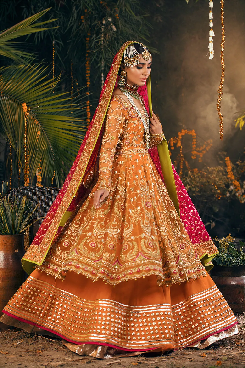 Orange Long Frock Lehenga for Pakistani Bridal Dresses