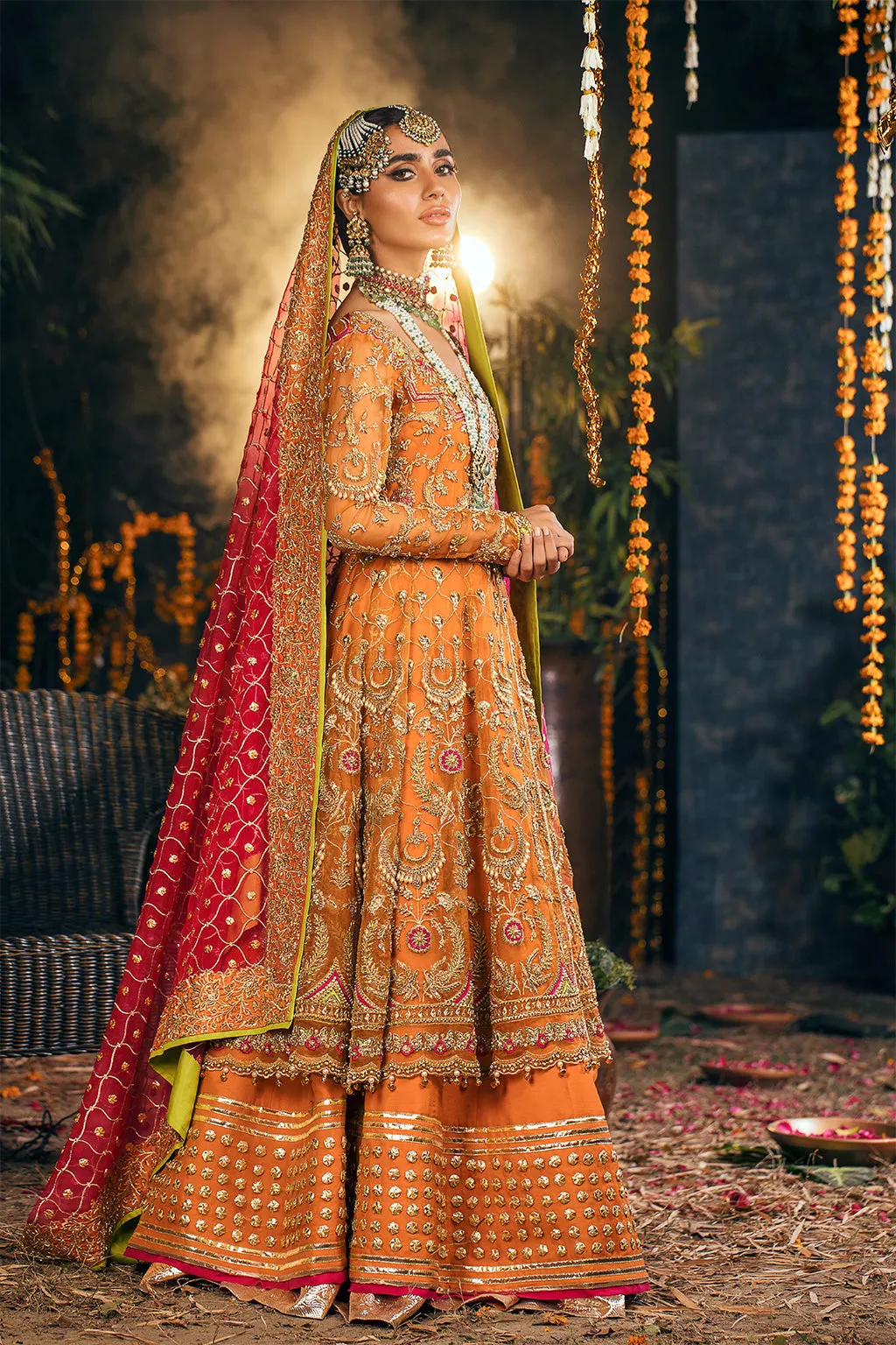 Orange Long Frock Lehenga for Pakistani Bridal Dresses